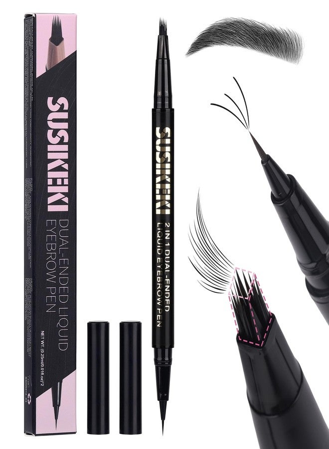 SUSIKEKI Dual Ended Microblading Eyebrow Pen - 2 in 1 Liquid Eyebrow Pencil with Brow-Fection Angled Brush & Precise Detail Brush-Tip, Shapes & Fills HairLike Looking Brows, Lasts All-Day, Soft Black - Image 1